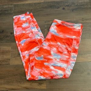 Tahari Sport coral red & gray active wear leggings